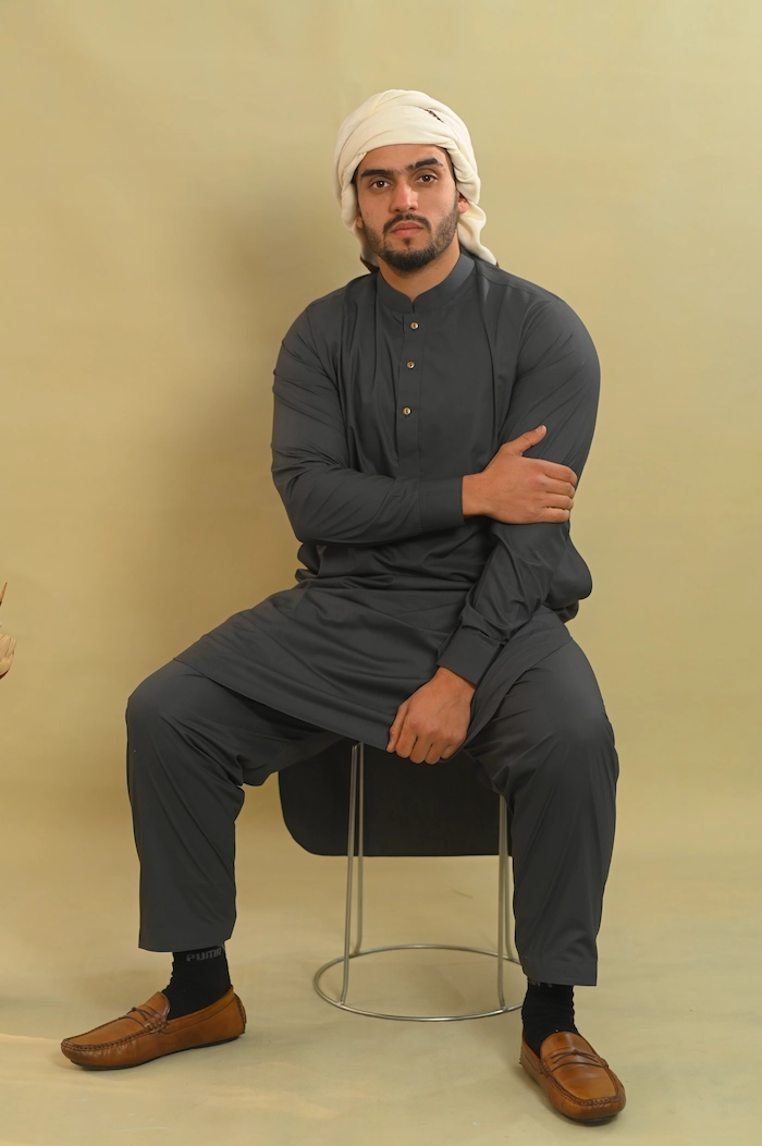 dark grey kurta pyjama for men