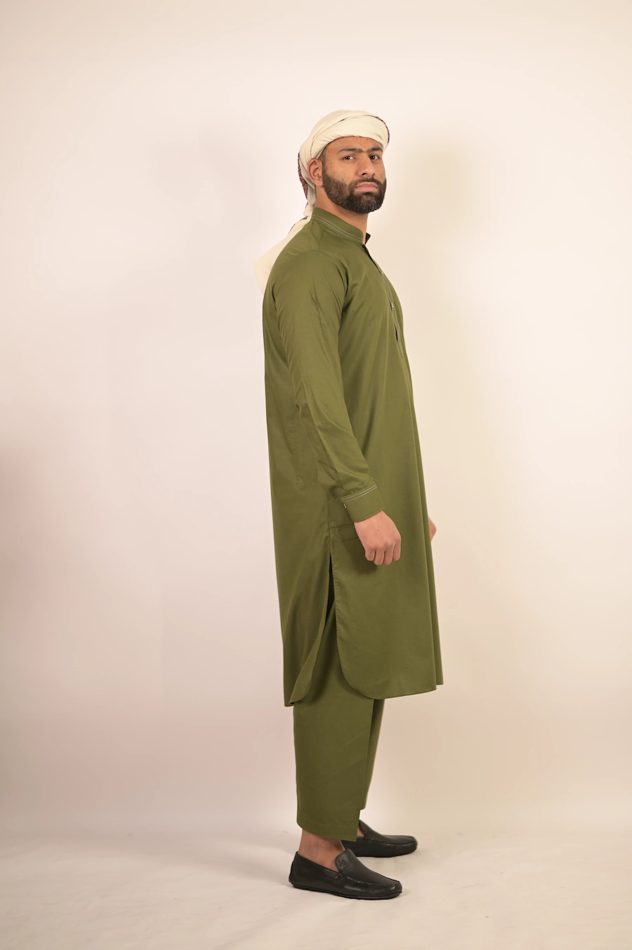 olive green kurta for men