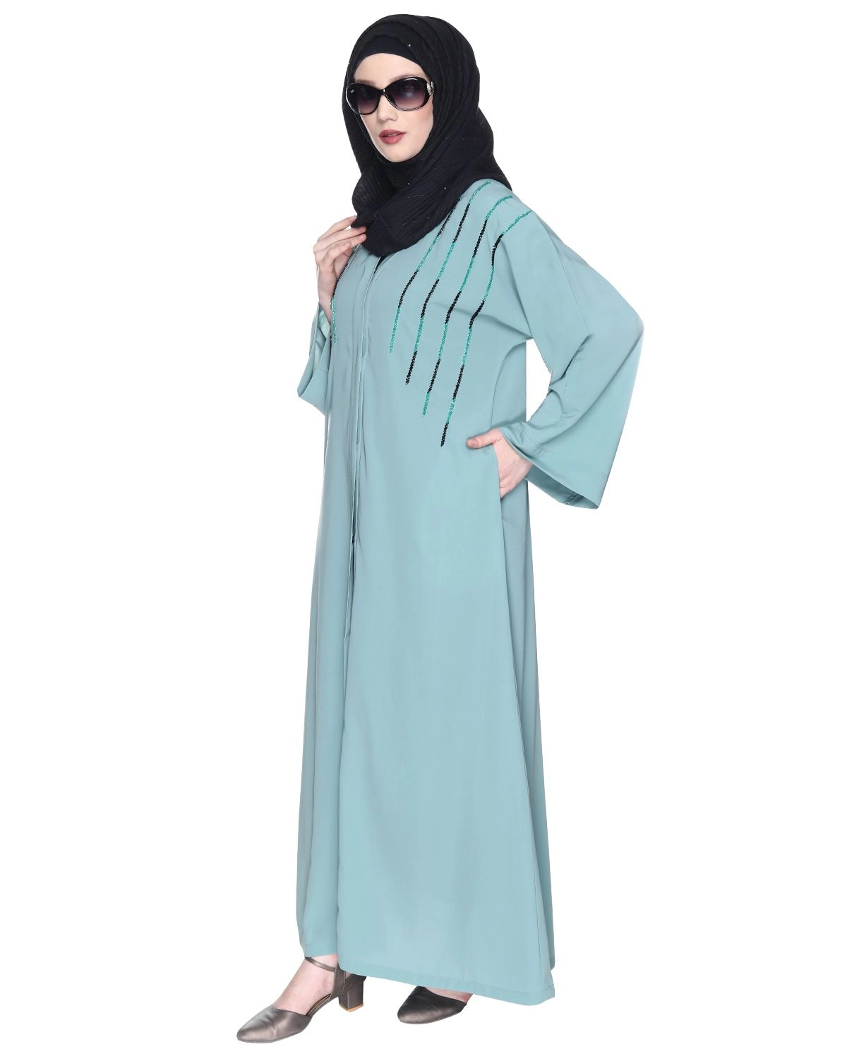 light blue modest fashion dress