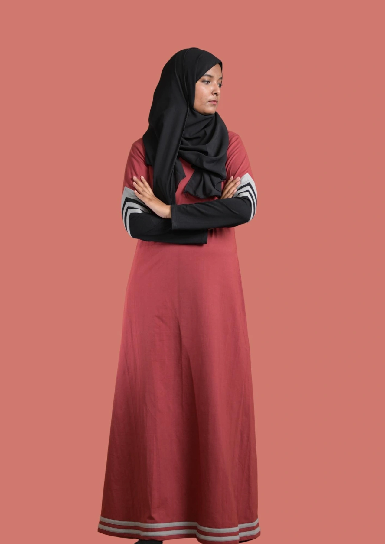red sports wear abaya