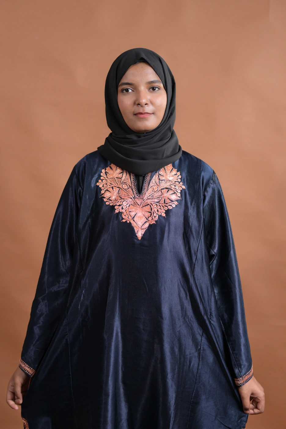 blue silk kashmiri phiran for female