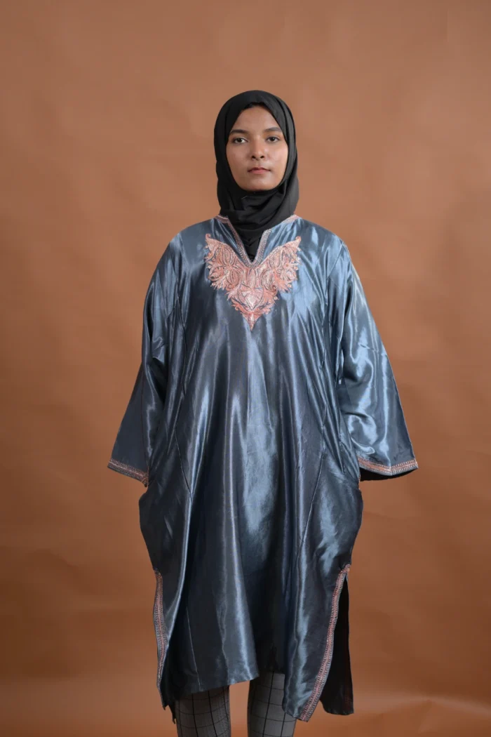 grey silk pheran for women