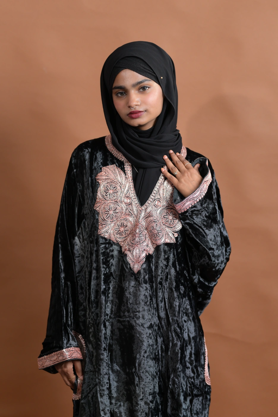 kashmiri black velvet pheran with embriodery