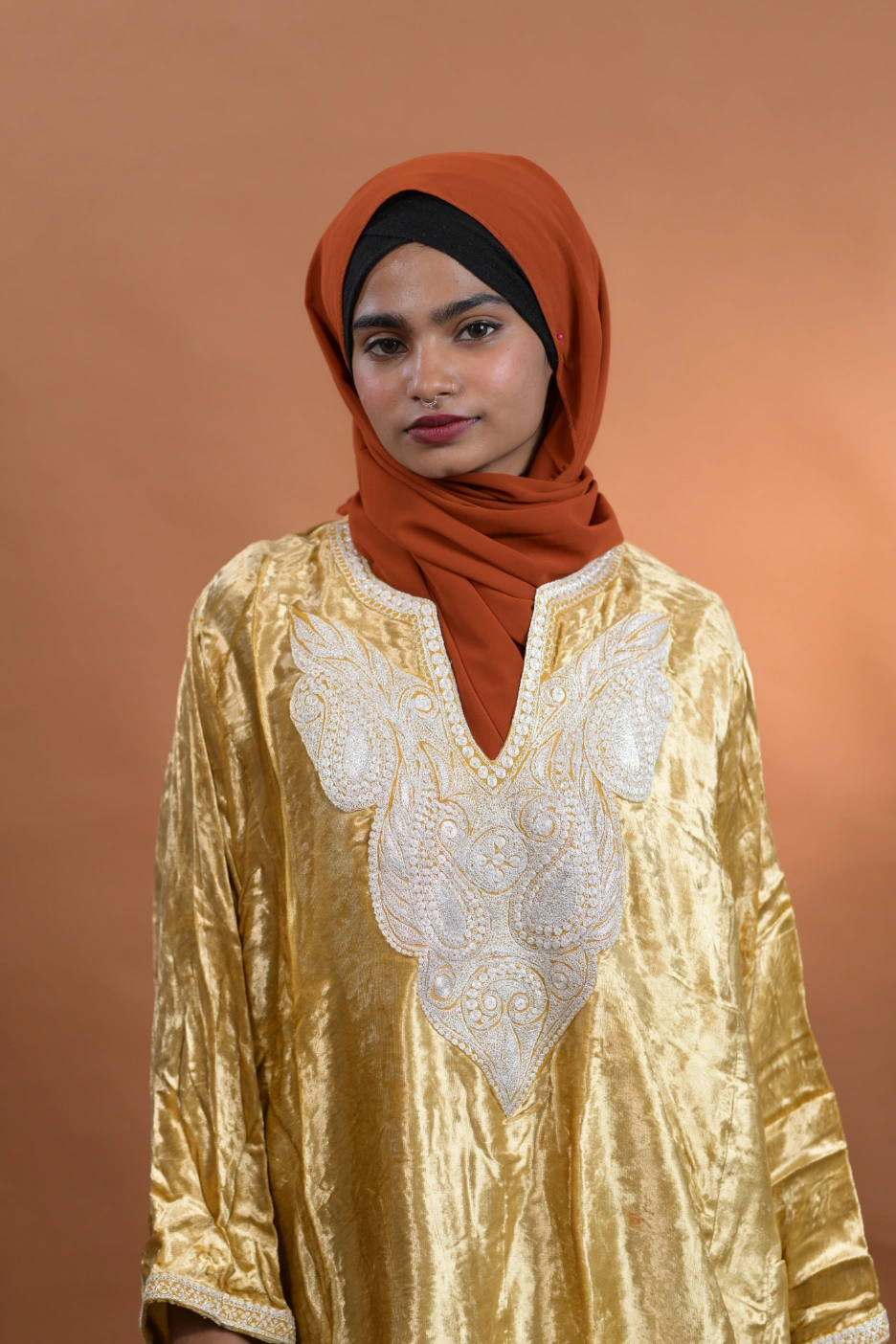 silk pheran with embroidery