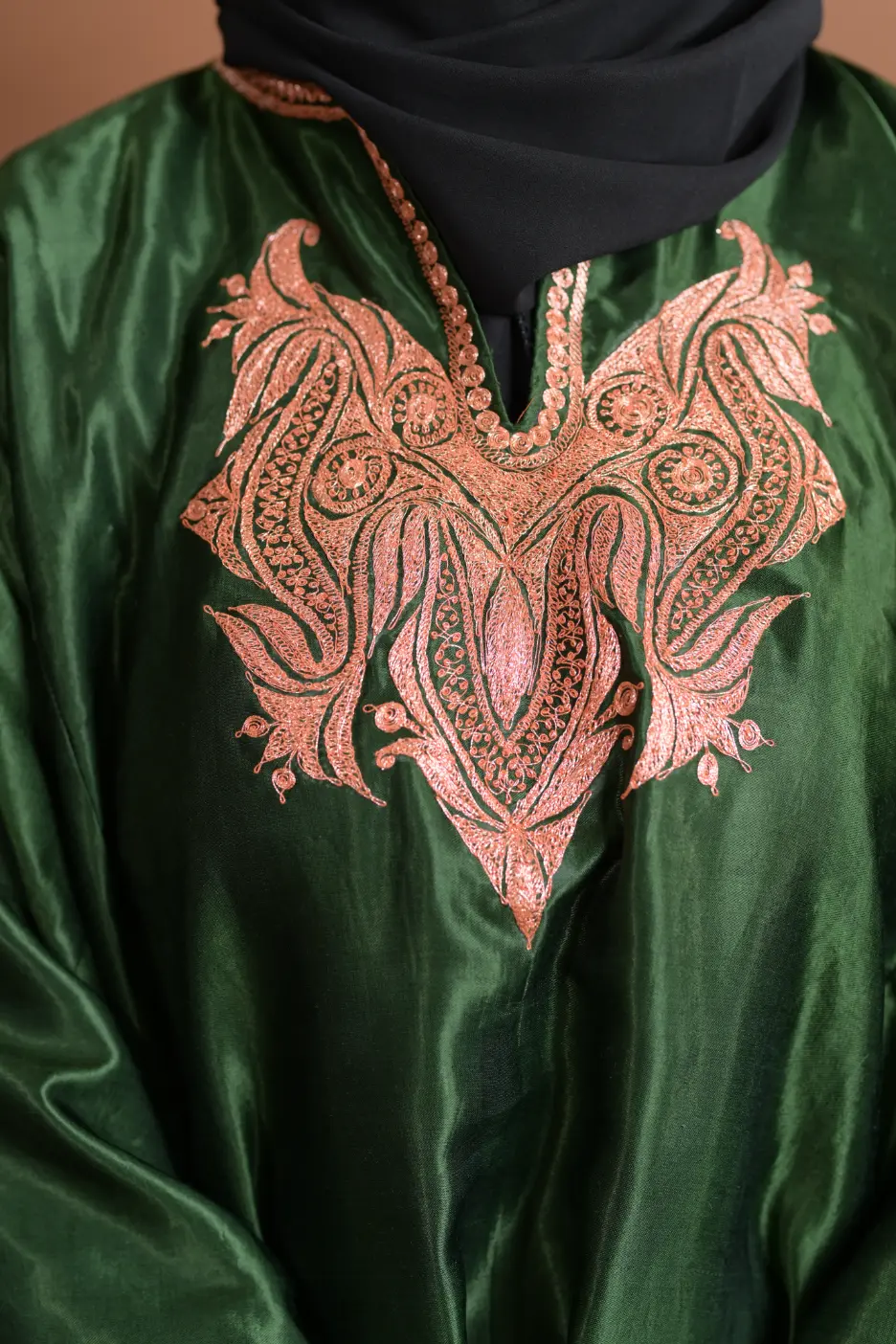 green silk kashmiri phiran for female