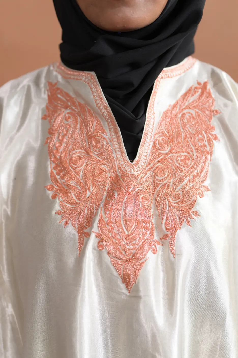 royal white silk pheran for women