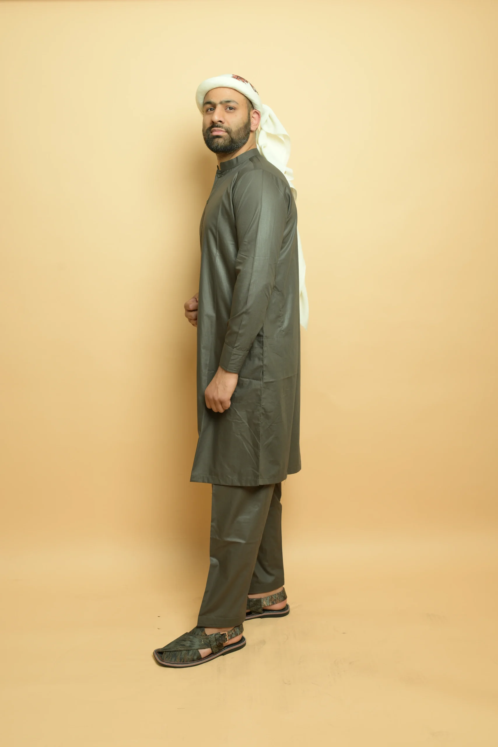 modest grey kameez shalwar for males