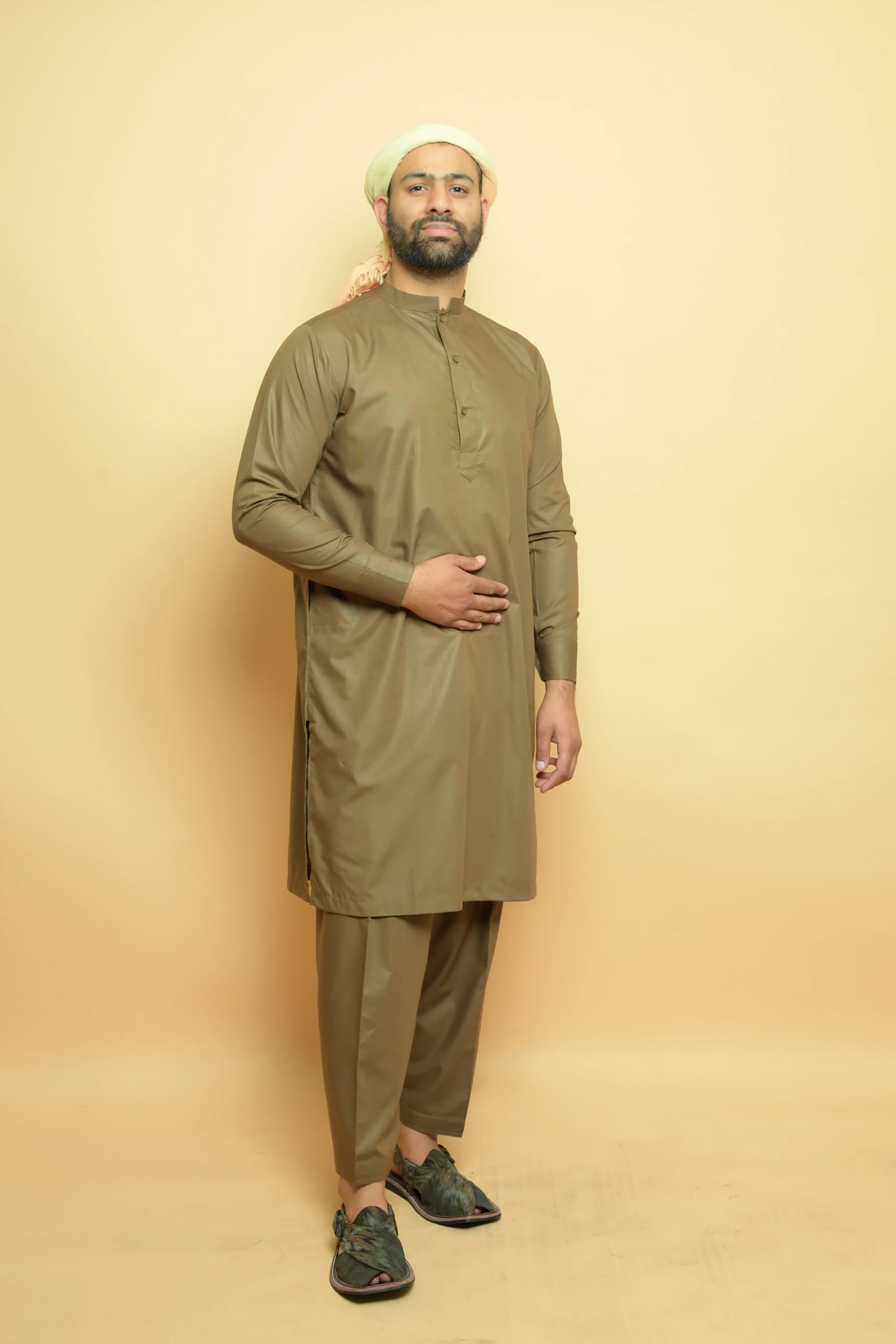 brown kameez shalwar by baraqah fashion for men