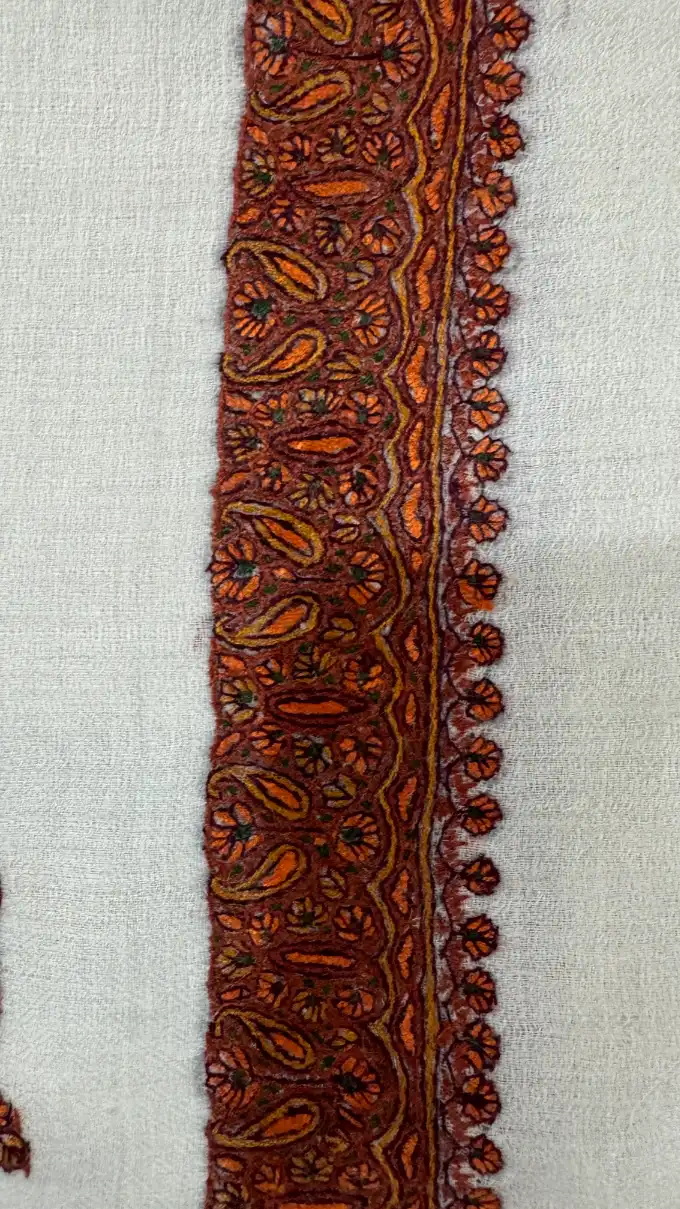 Luxurious pashmina rumal crafted with designs inspired by Omani Mussar (مصَر) and Turma (ترمة)
