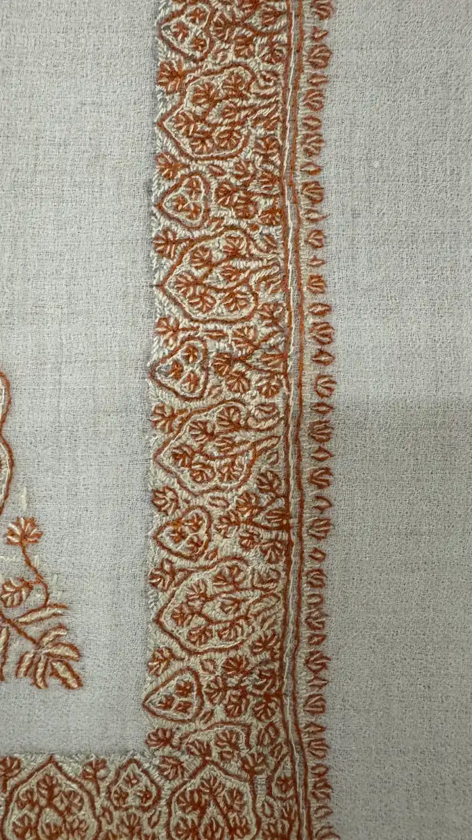 Luxurious pashmina rumal crafted with designs inspired by Omani Mussar (مصَر) and Turma (ترمة)