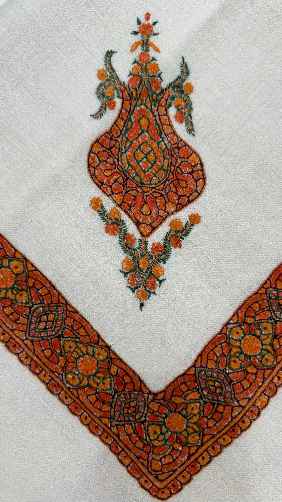 Handcrafted pashmina rumal with motifs inspired by Jordanian Shemagh (شماغ).
