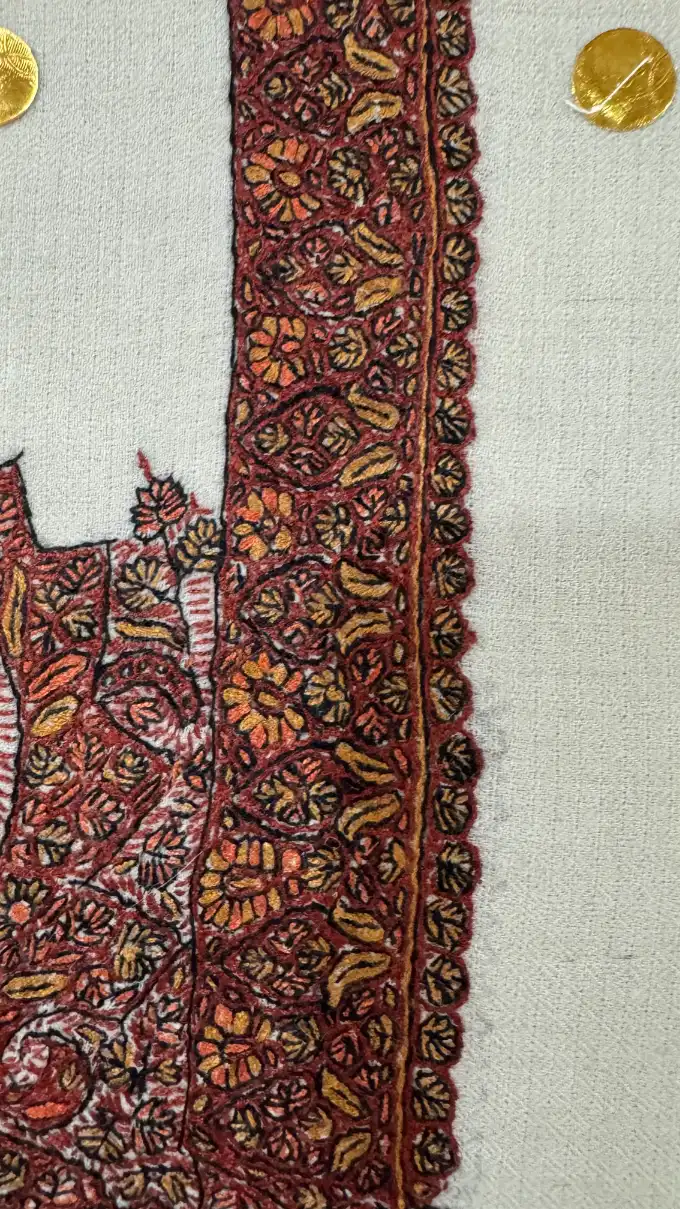 Handcrafted pashmina rumal with motifs inspired by Jordanian Shemagh (شماغ).
