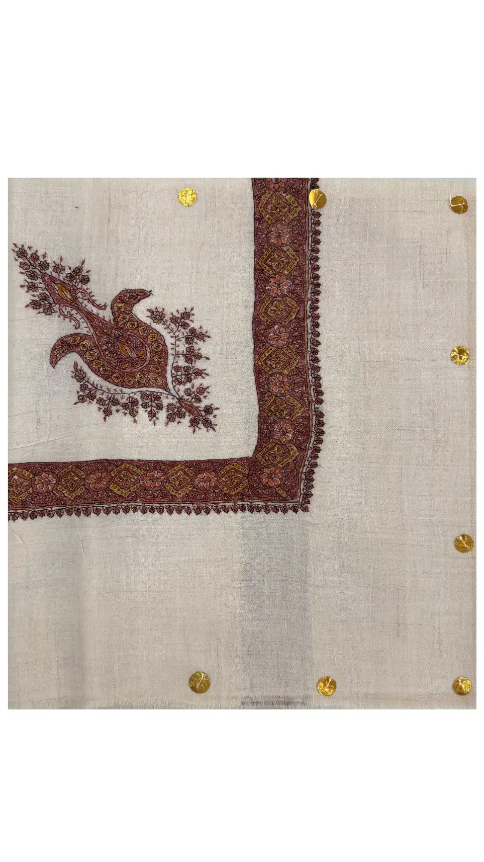Handcrafted pashmina rumal with motifs inspired by Jordanian Shemagh (شماغ).