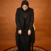 black fleece long coat for girls