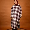 maroon checkered  pheran for females