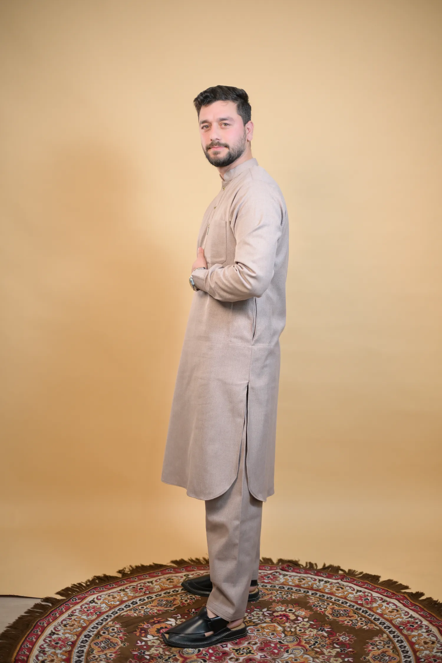 tea pink winter kurta pajama for men