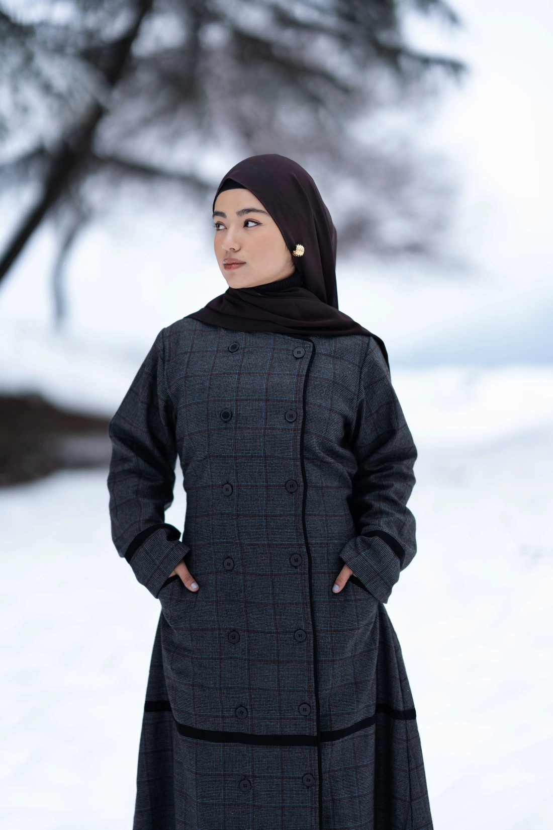warm checkered woolen coat style winter abaya
