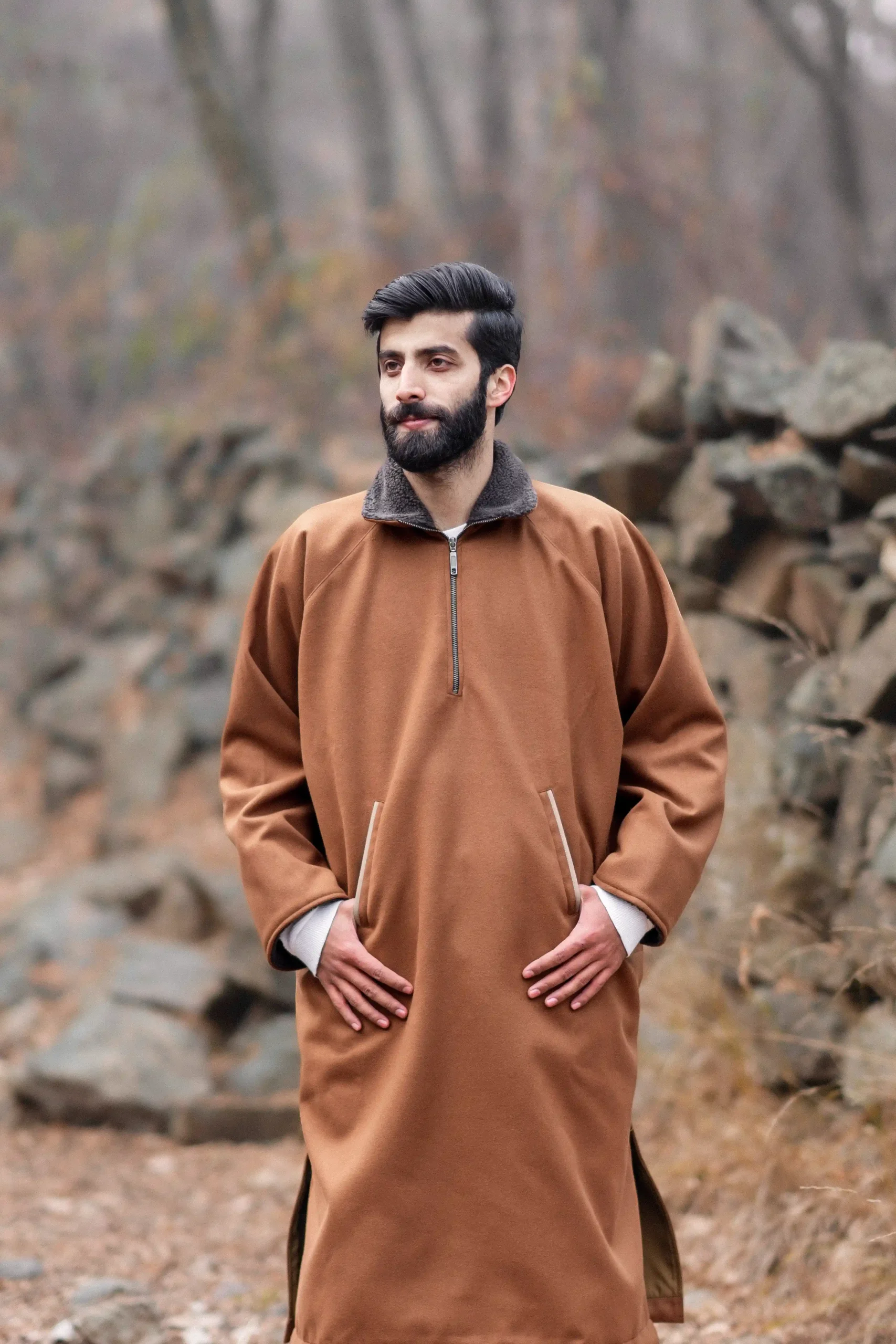 mustard long coat for men