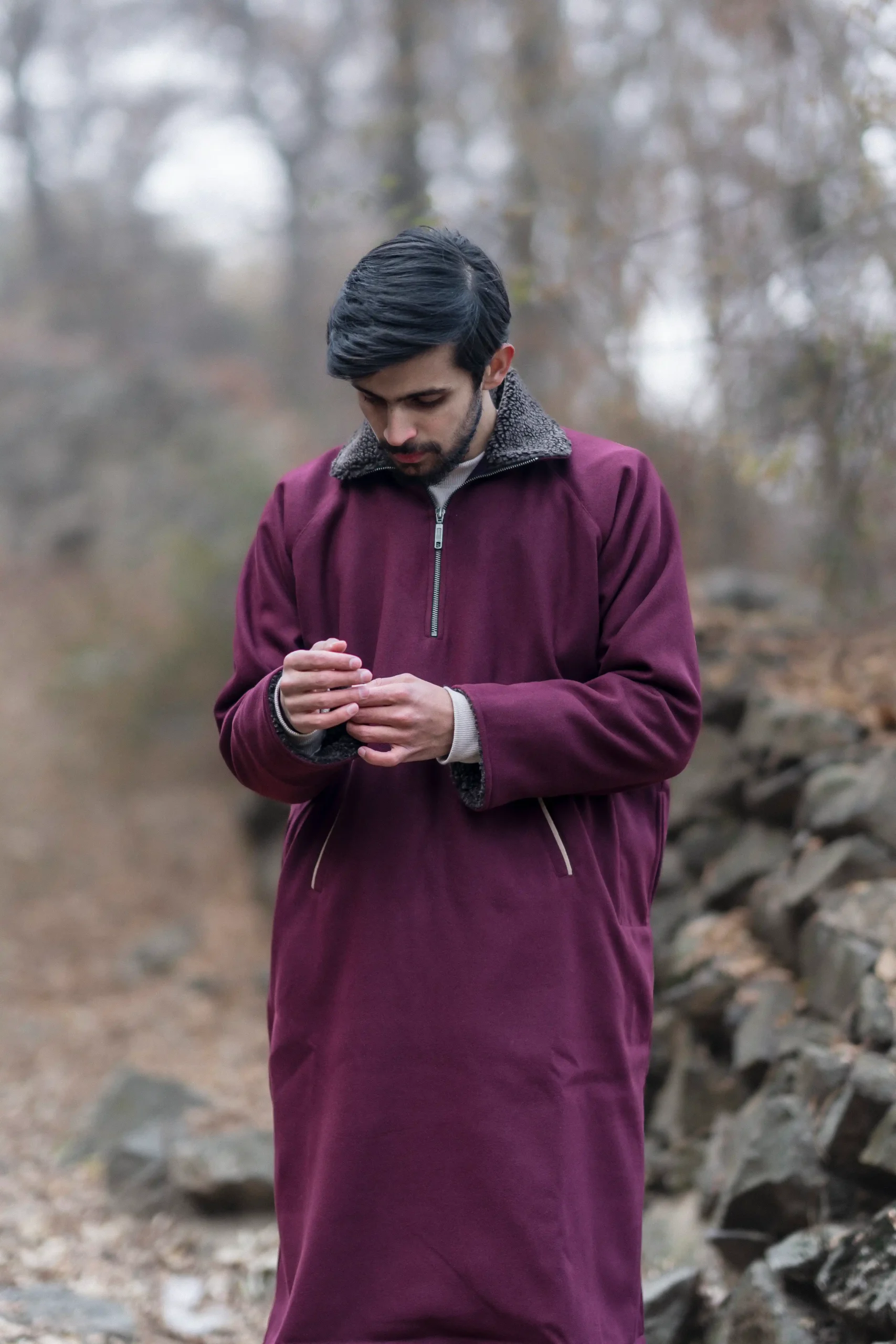 maroon overcoat