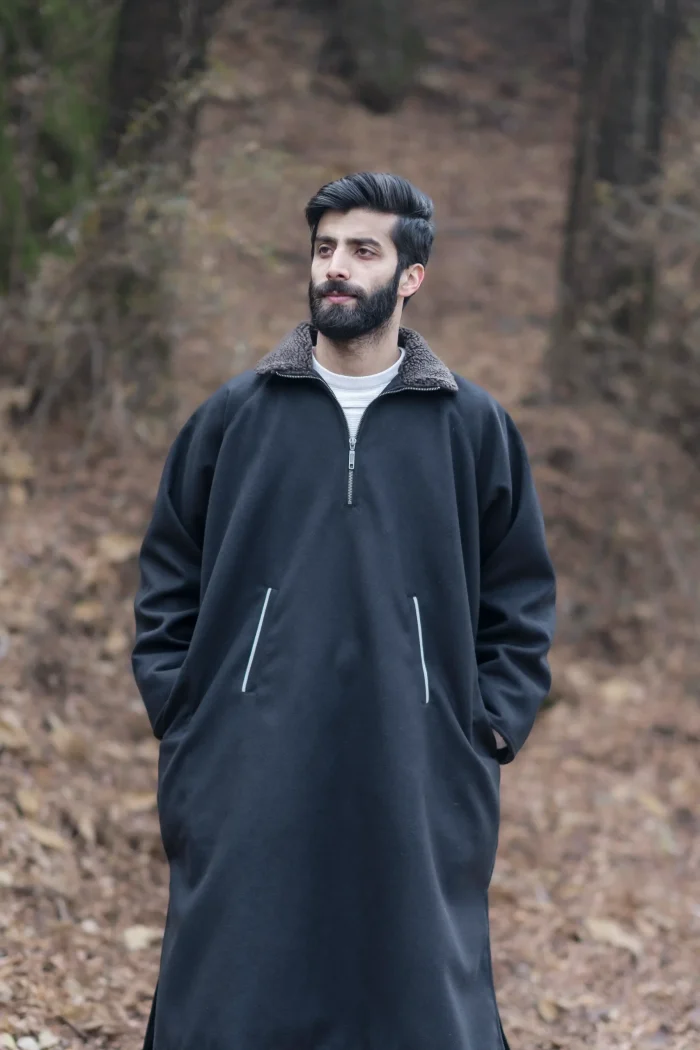 black overcoat for boys with closed front
