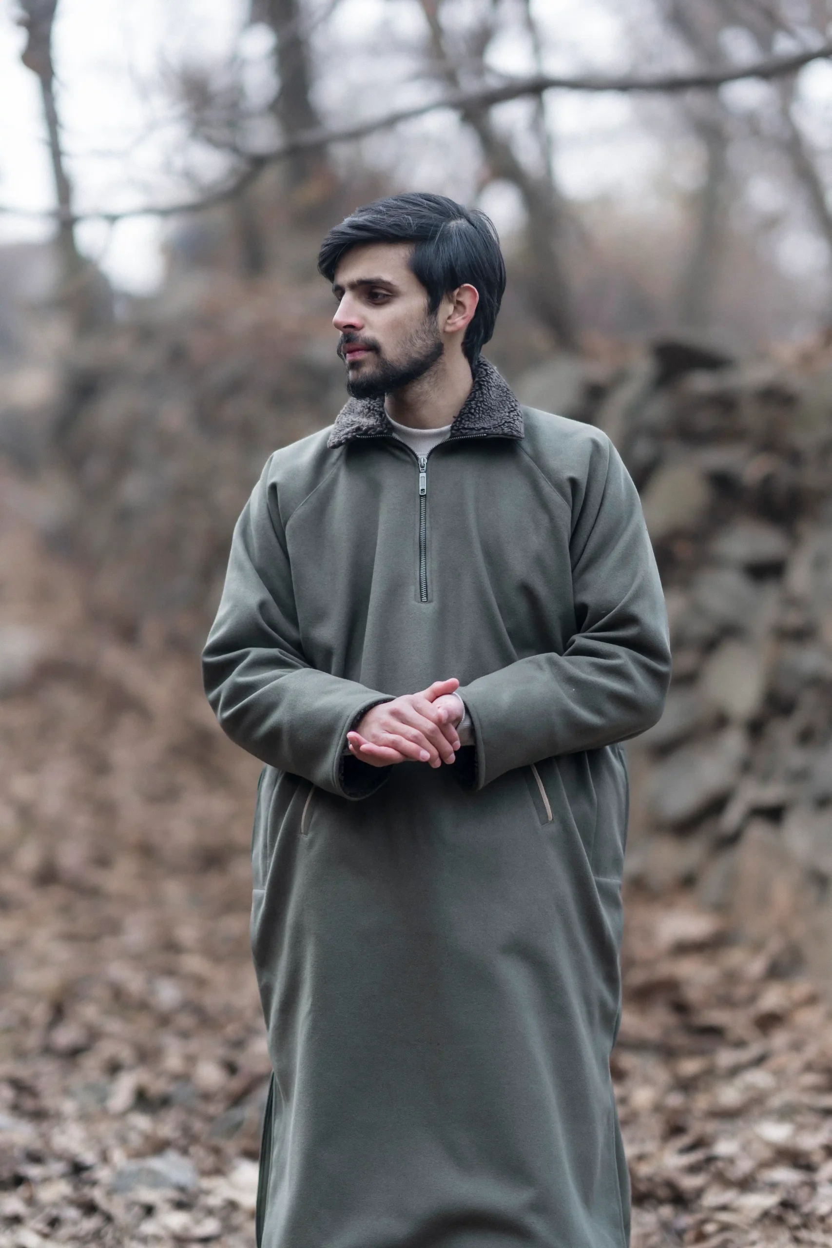 olive green overcoat for men