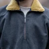 front closed fleece overcoat for men