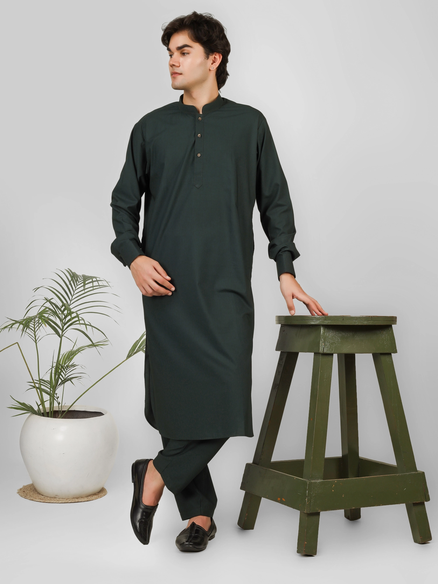 bottle green kameez shalwar for men