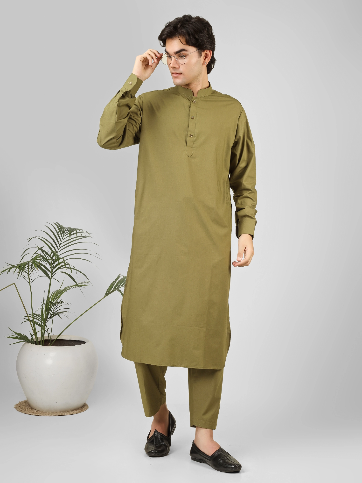 simple green kameez shalwar for men