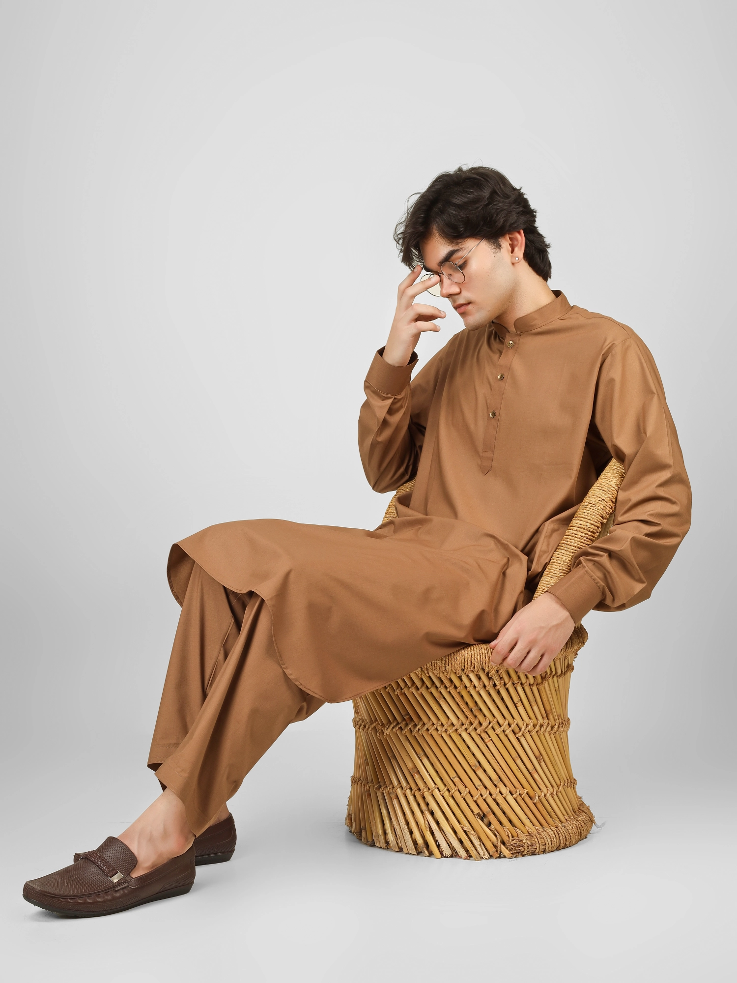 brown kameez shalwar for men
