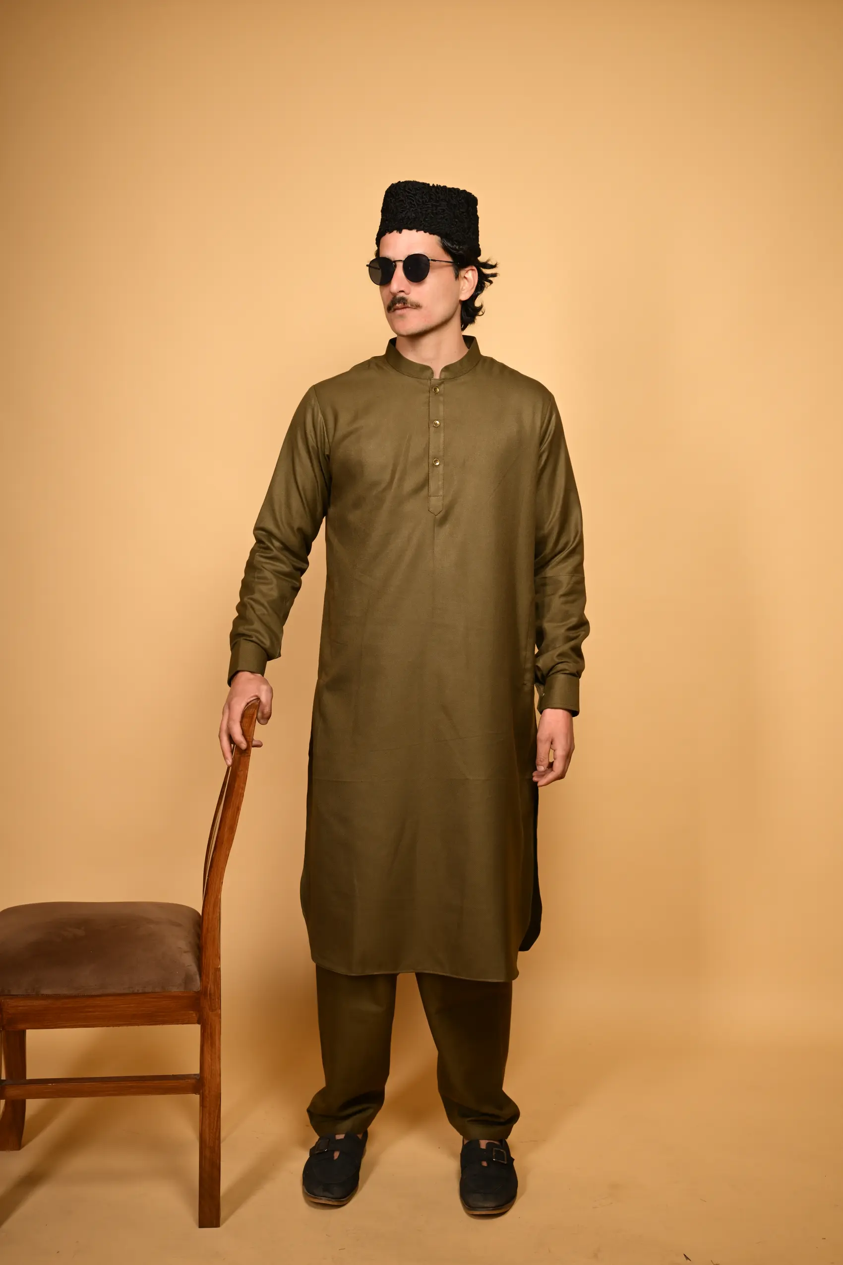 army green Pathan Kameez Shalwar