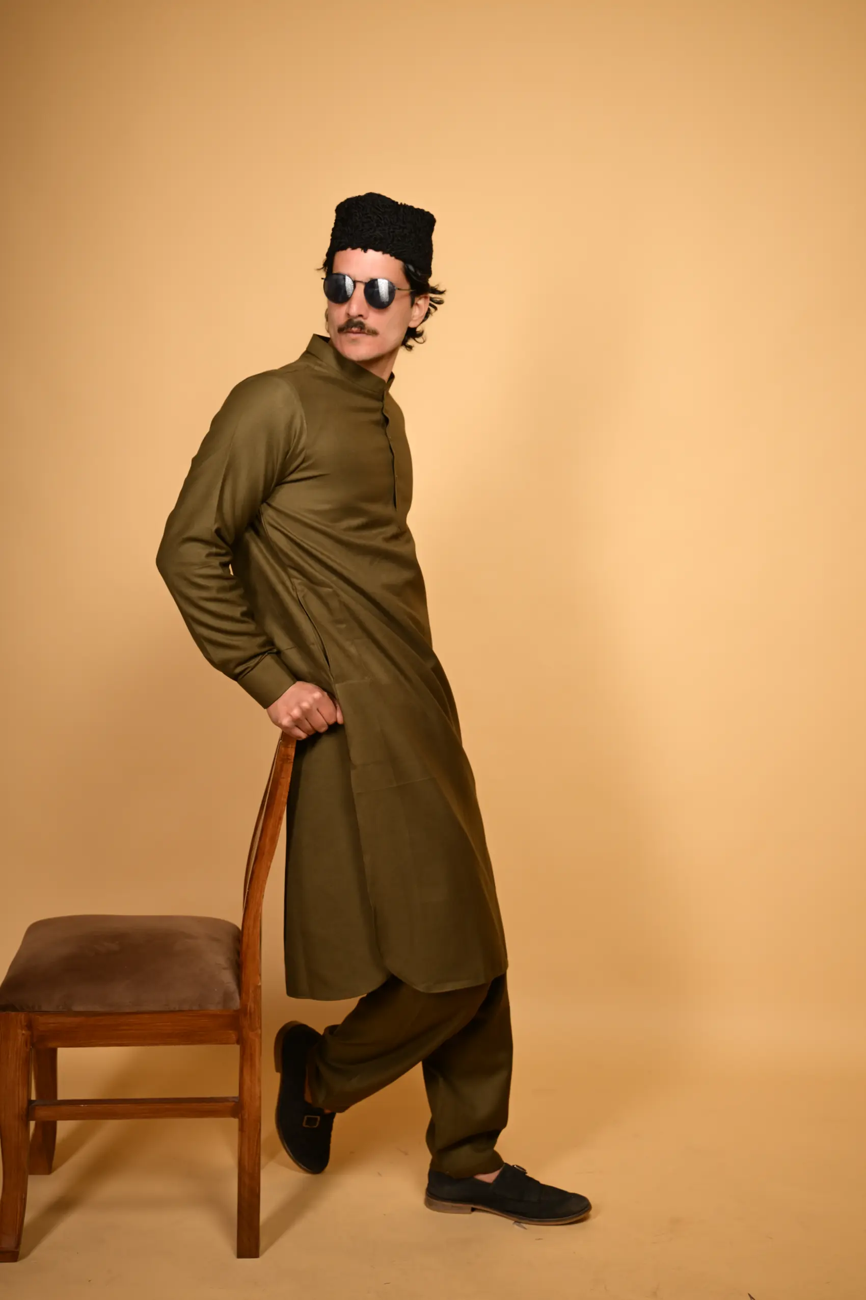 army green Pathan Kameez Shalwar
