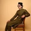 army green Pathan Kameez Shalwar