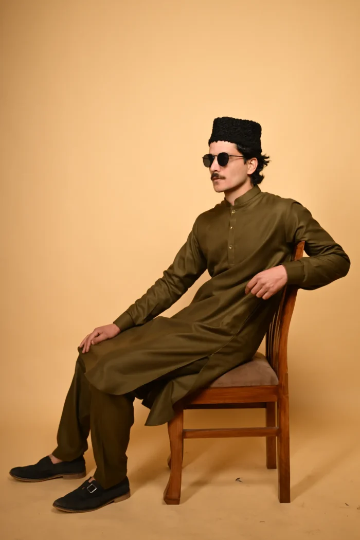 army green Pathan Kameez Shalwar