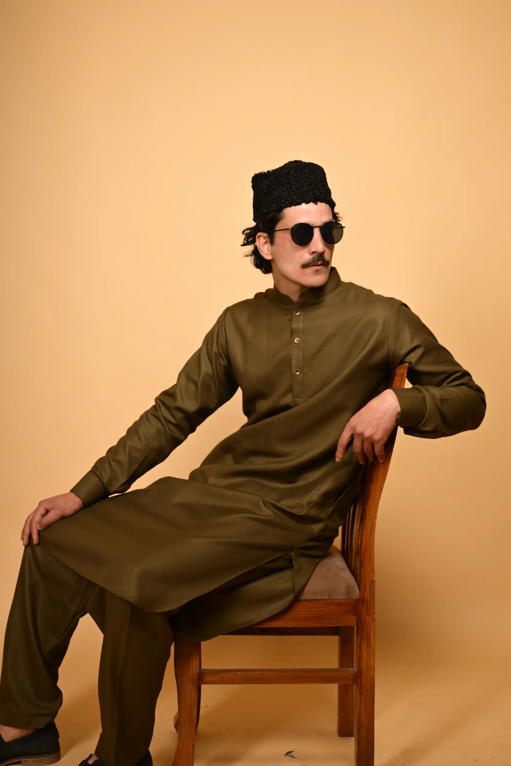 army green Pathan Kameez Shalwar