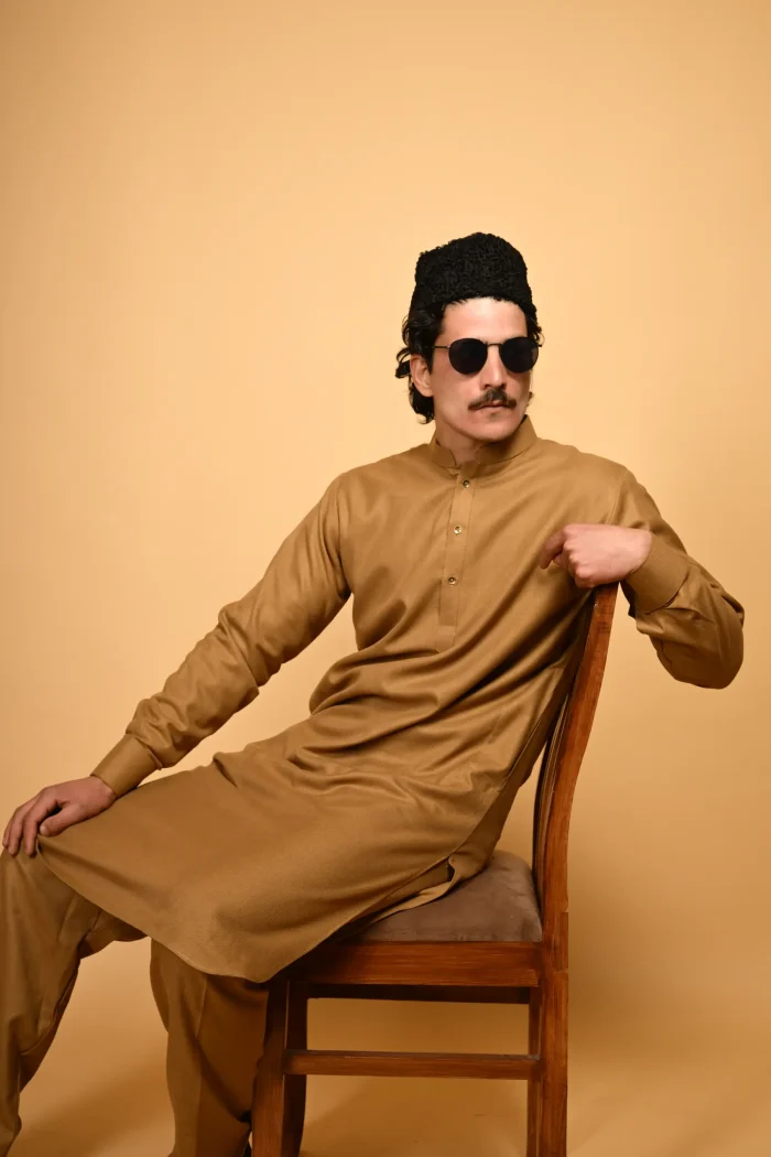beige pathani kameez shalwar for men