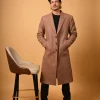 brown herringbone winter overcoat for male