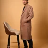 brown herringbone winter overcoat for male