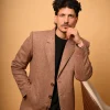 brown herringbone winter overcoat for male