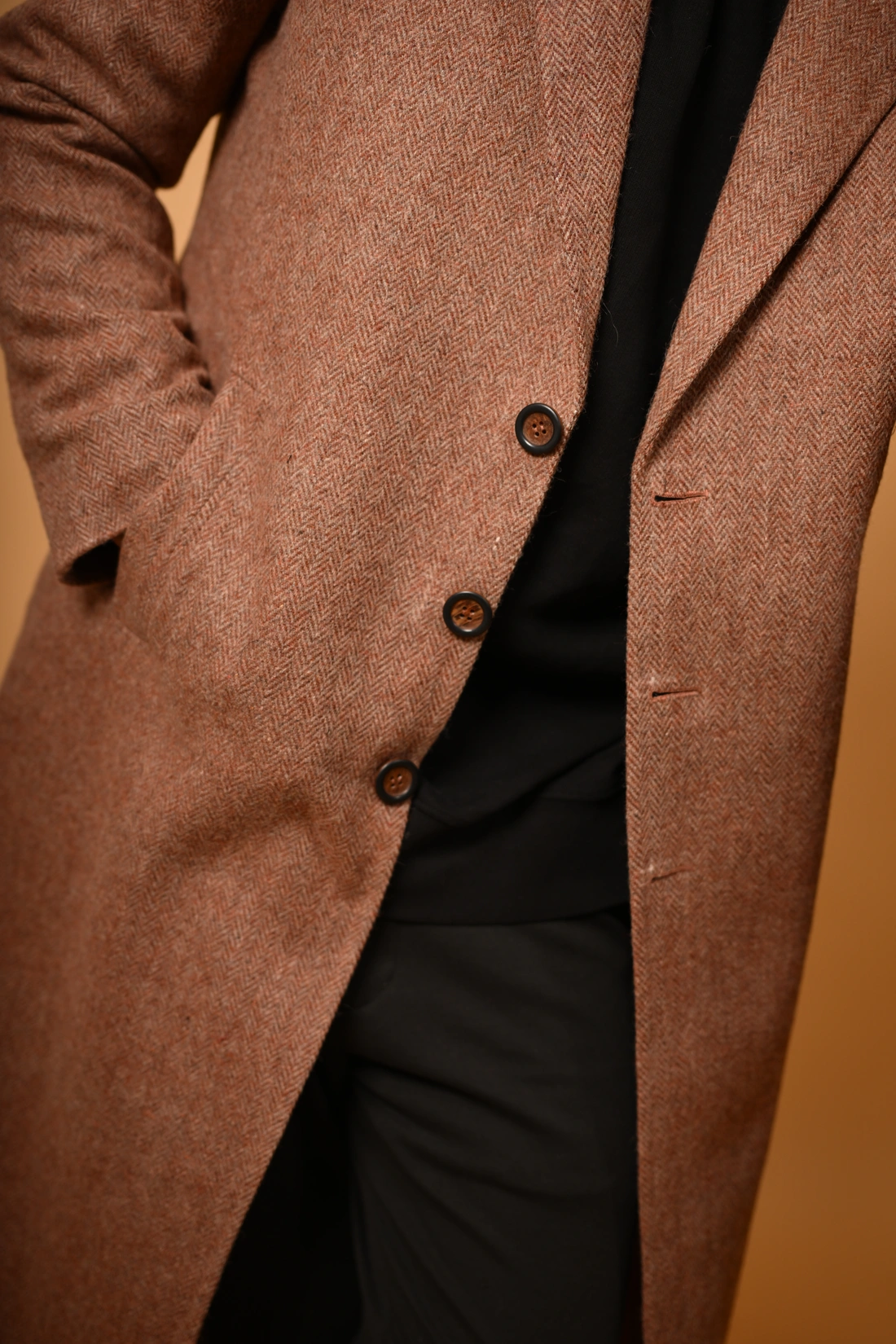 brown herringbone winter overcoat for male