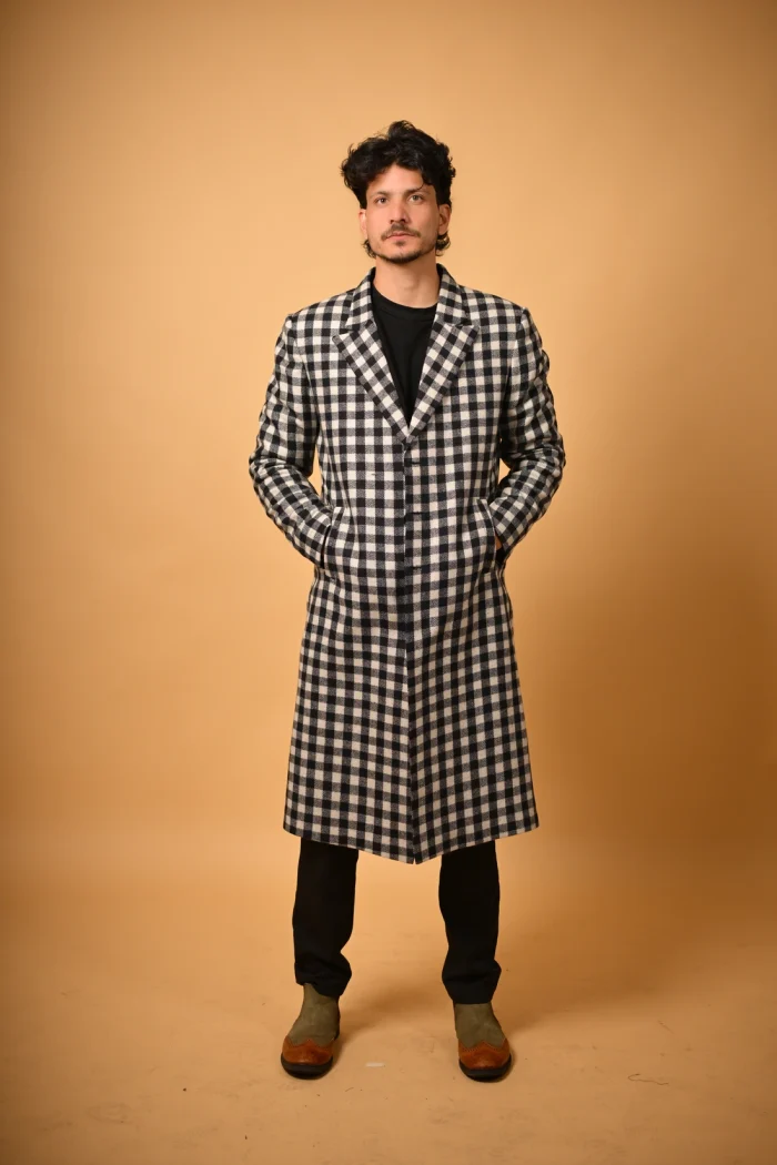 black white overcoat  for men