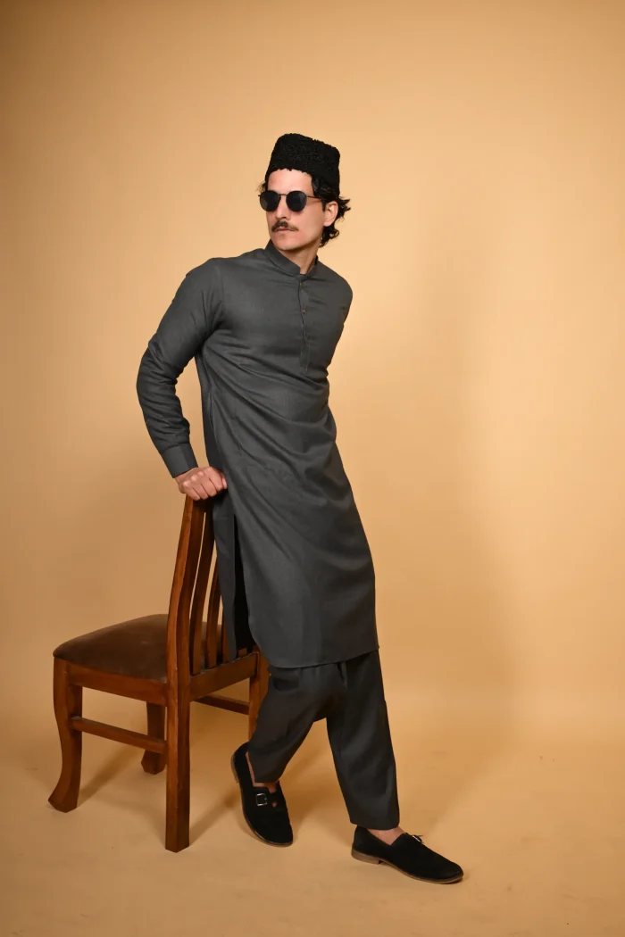 dark grey winter  jackan kameezz shalwar for male