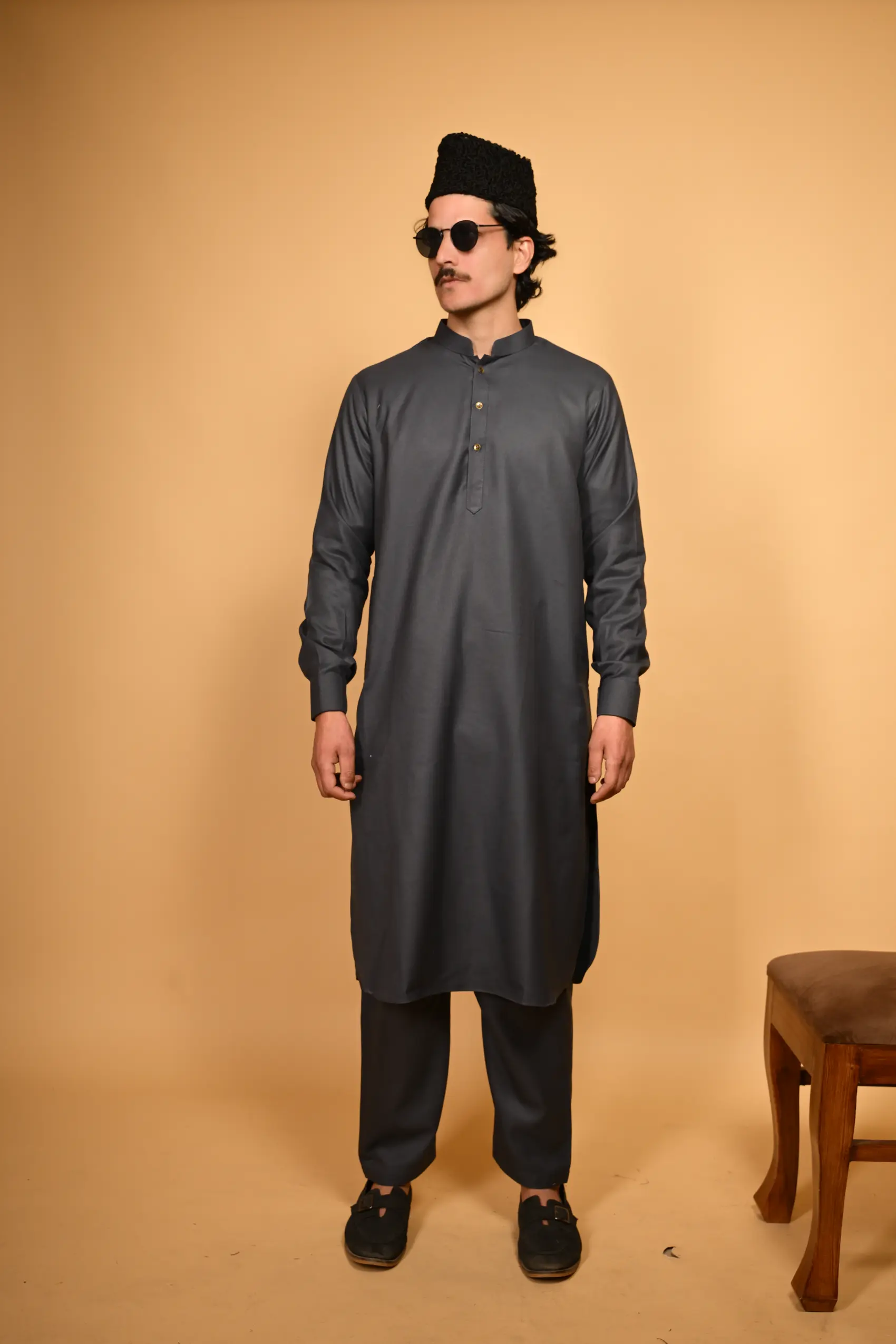 Greyish Blue Pathan Kameez Shalwar
