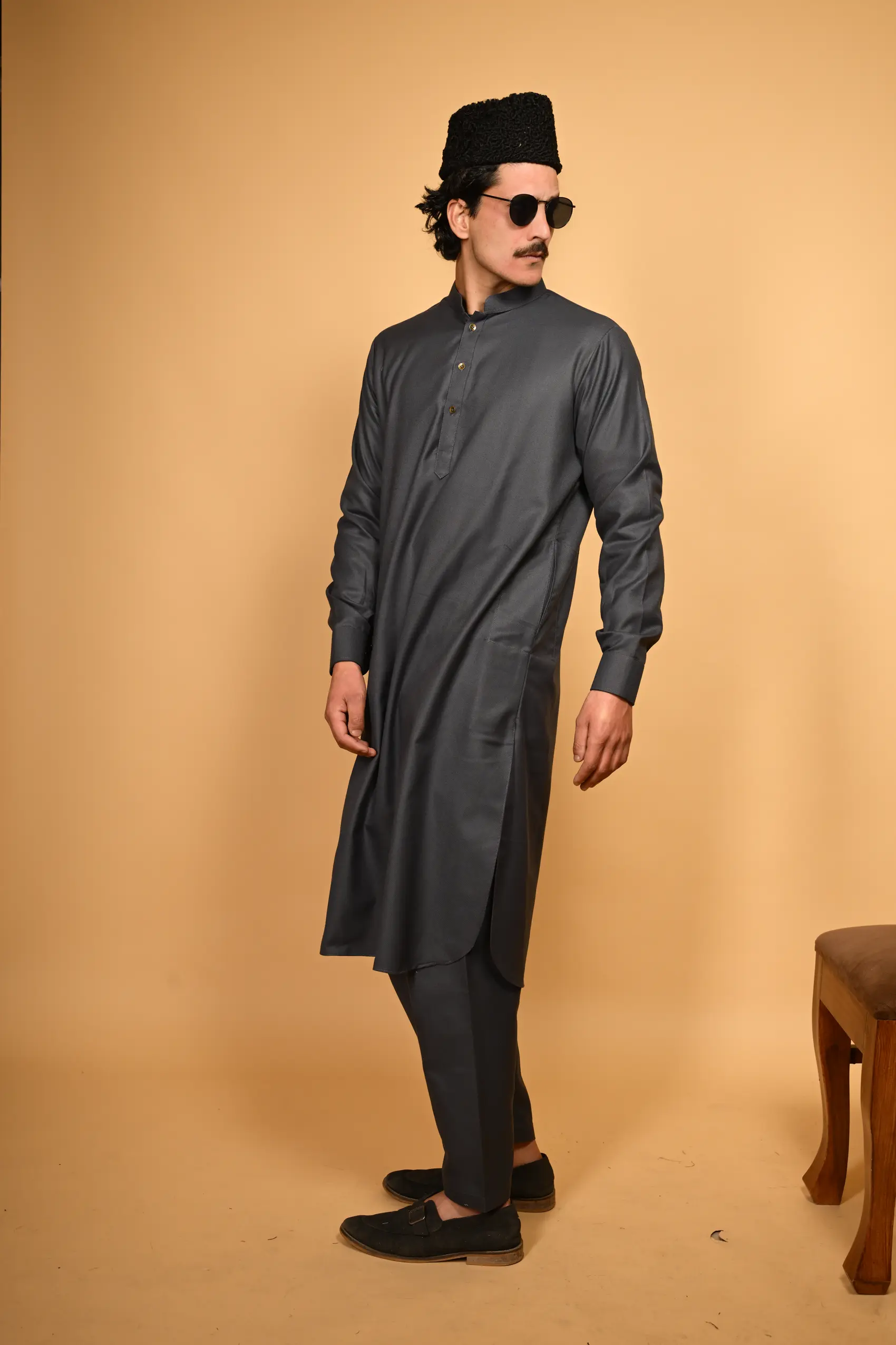 Greyish Blue Pathan Kameez Shalwar