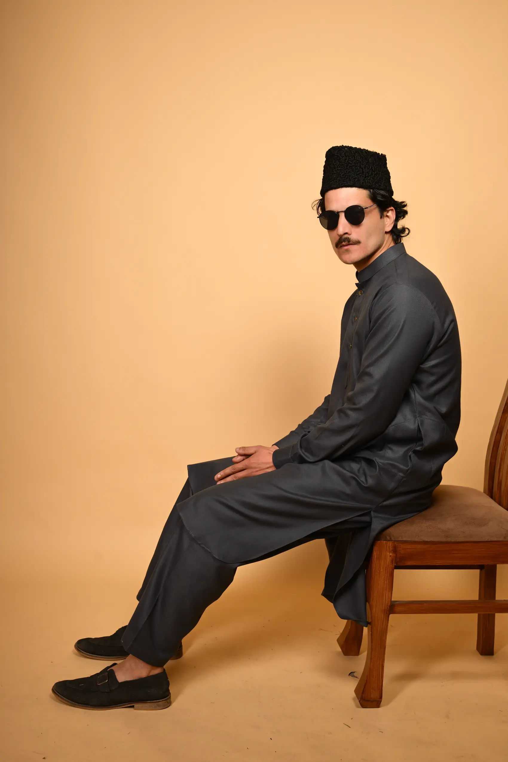 Greyish Blue Pathan Kameez Shalwar
