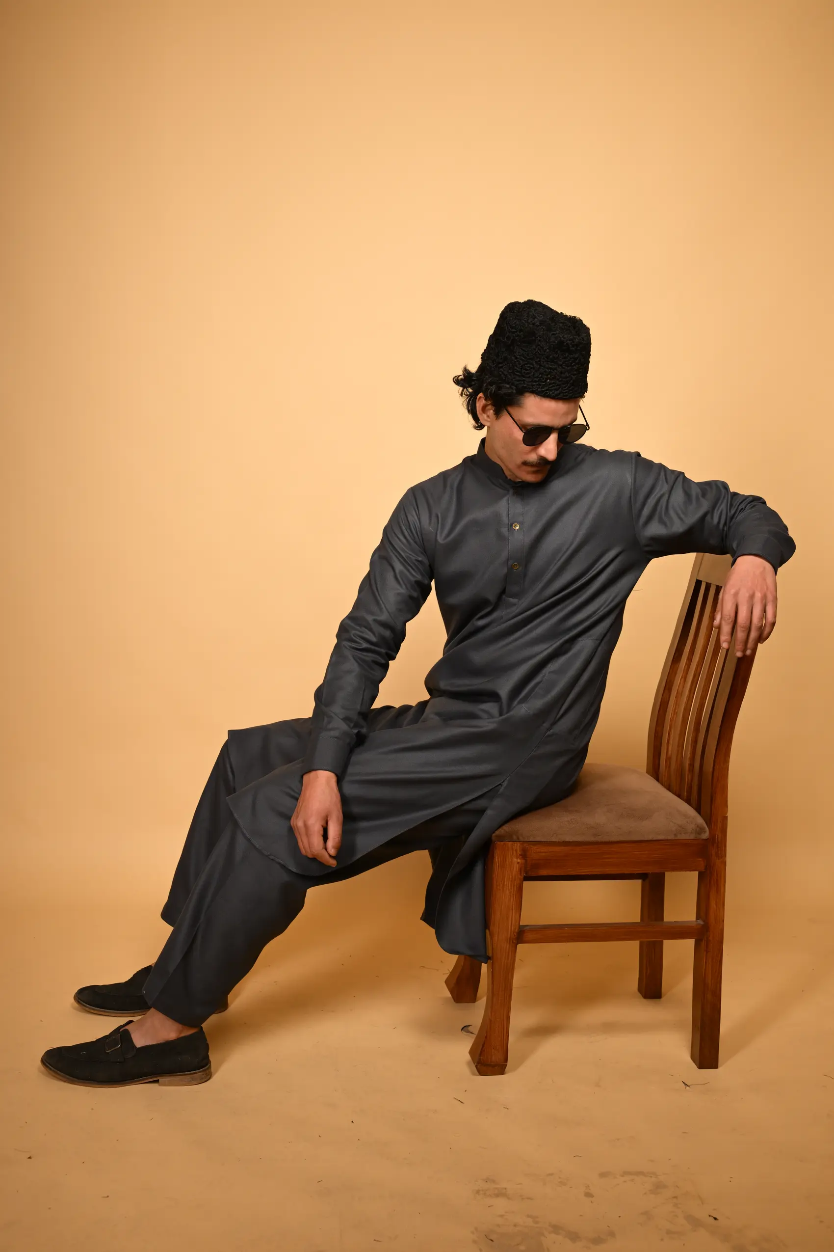 Greyish Blue Pathan Kameez Shalwar