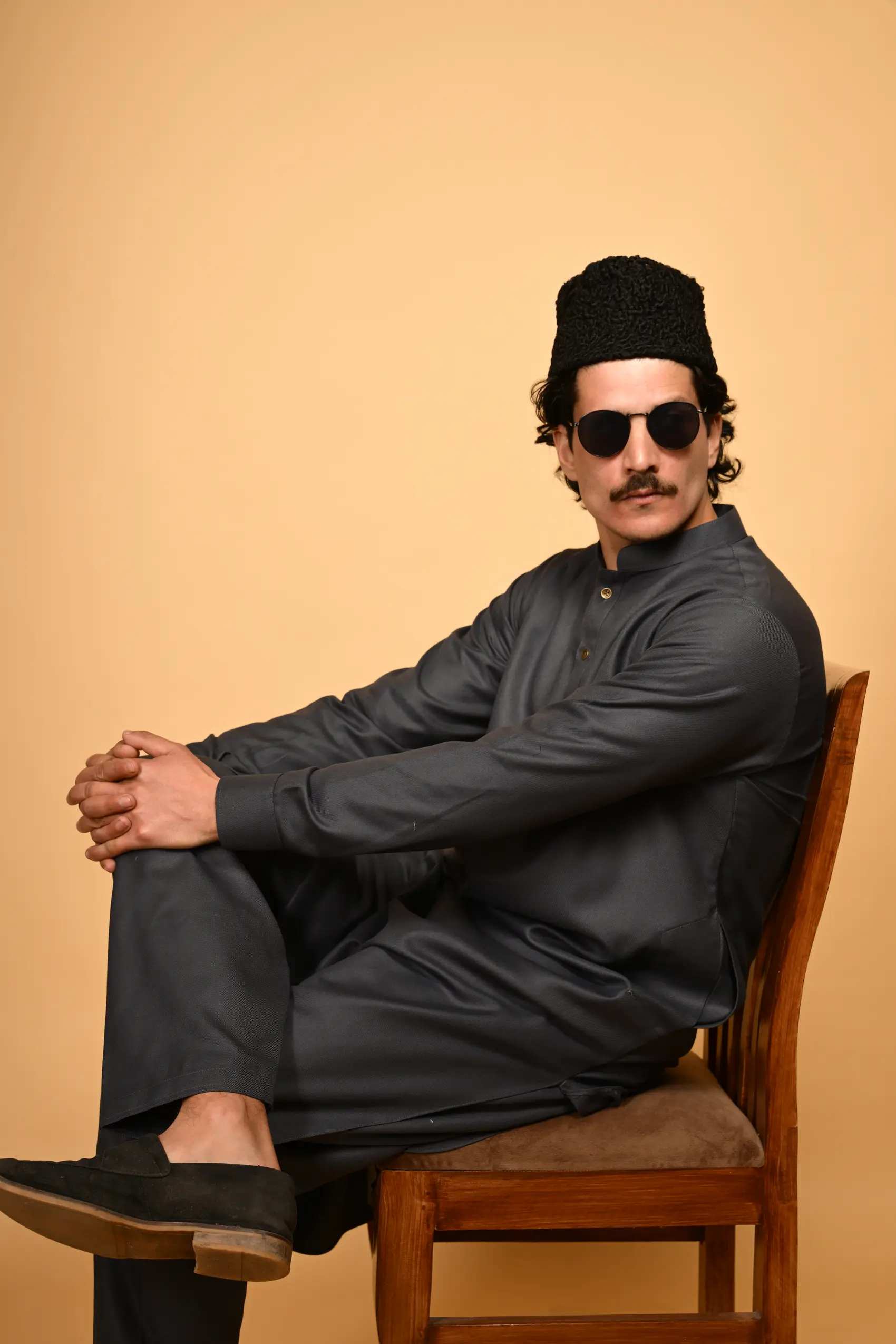 Greyish Blue Pathan Kameez Shalwar