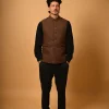 Brown Check Wool Waistcoat for men