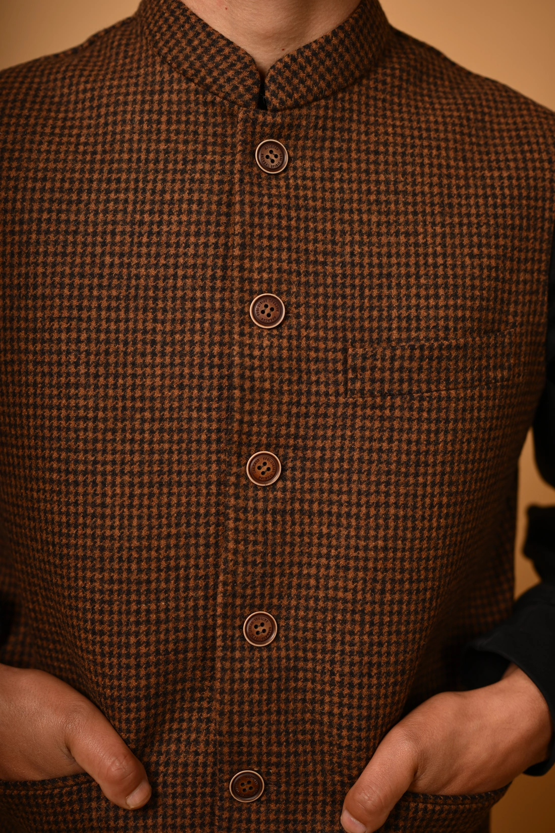 Brown Check Wool Waistcoat for men