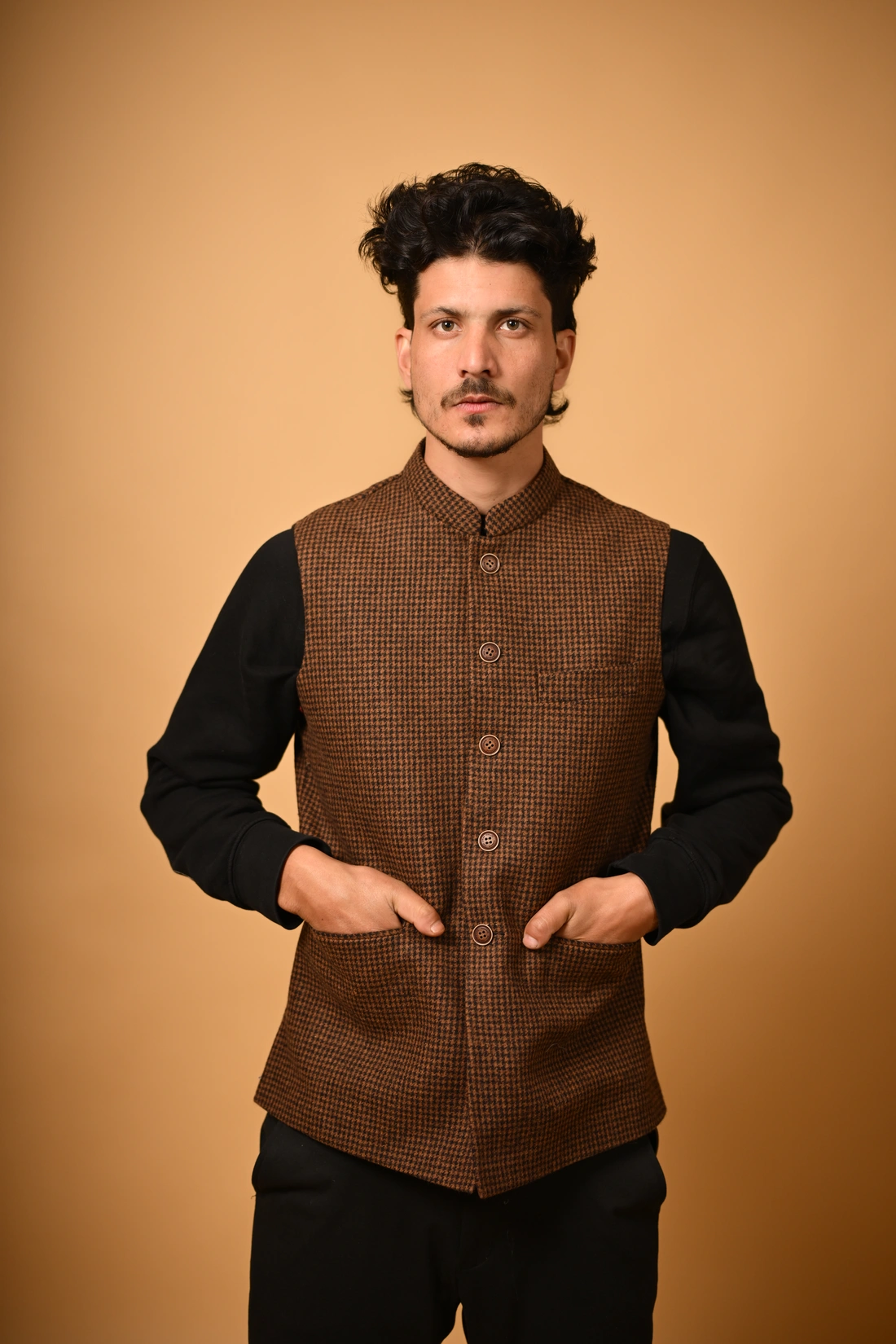 casual wear brown waistcoat for men