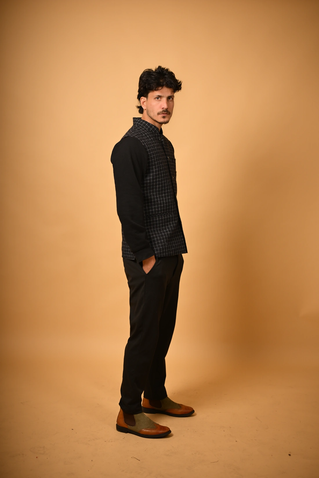 black winter woollen waistcoat for men